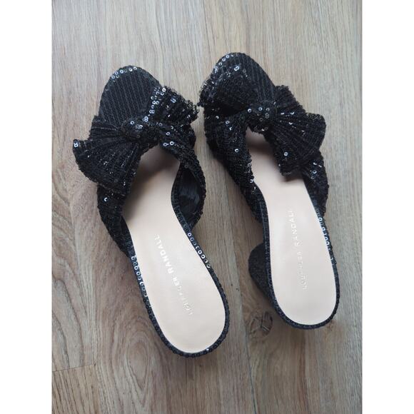 Loeffler Randall Penny Knot Black Sequin Slip On Mule Sandals Womens 10 - Picture 8 of 13